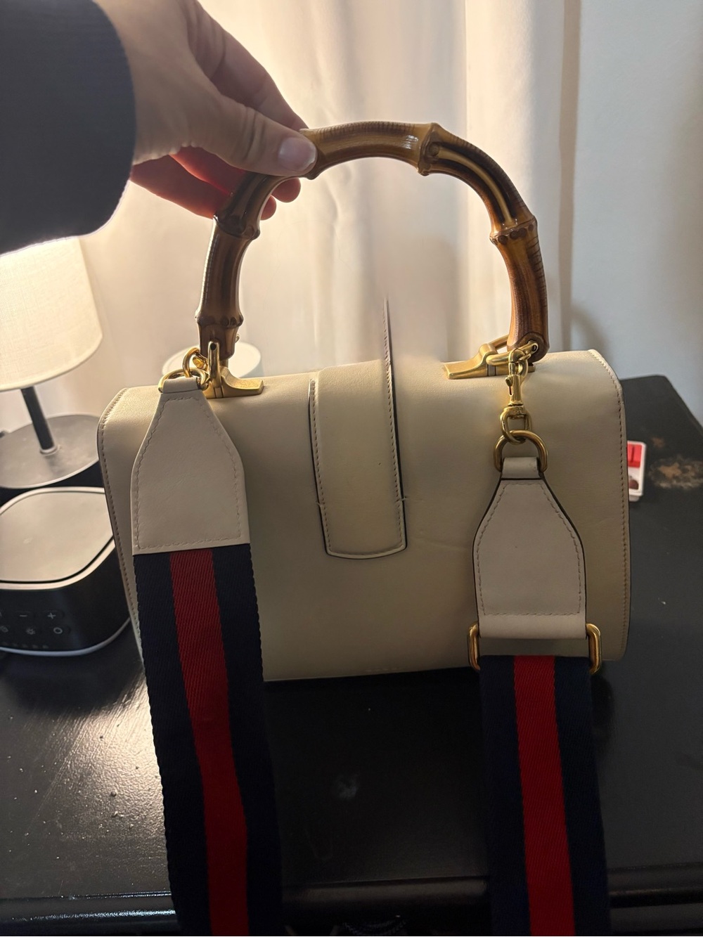 Gucci Dionysus Bamboo Top Handle Satchel in Ivory, Black & Red - Picture 6 of 7